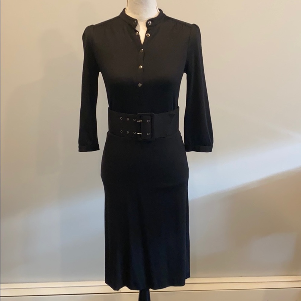 DVF for Scoop Belted Black 3/4 Sleeve Dress